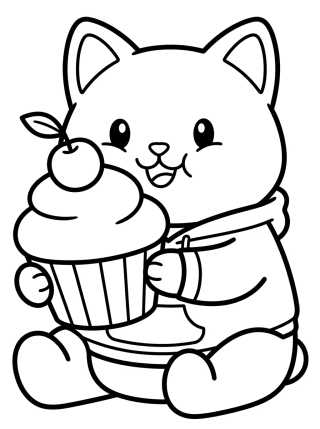 Desenho de Pandy Paws Eating a Cupcake para colorir e imprimir grátis