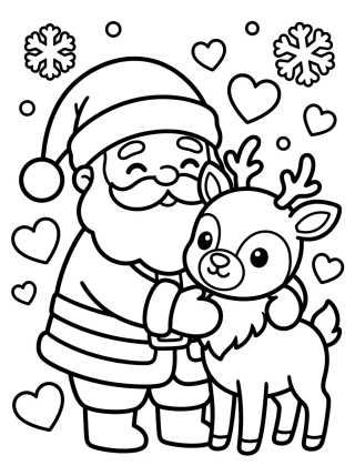 Santa Claus with a Cute Reindeer para colorir Desenho de Santa Claus with a Cute Reindeer para colorir e imprimir grátis