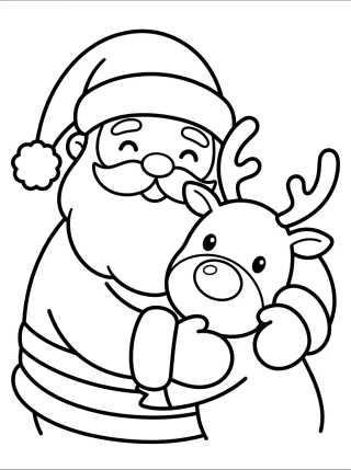Desenho de Kawaii Santa with Reindeer para colorir e imprimir grátis