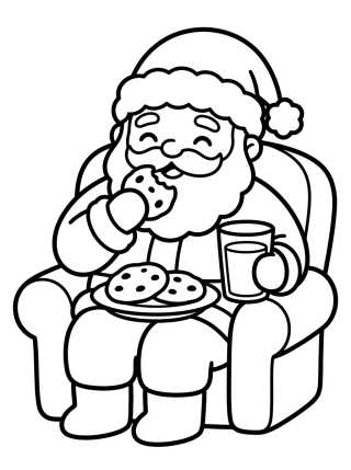Desenho de Santa Claus Eating Cookies para colorir e imprimir grátis