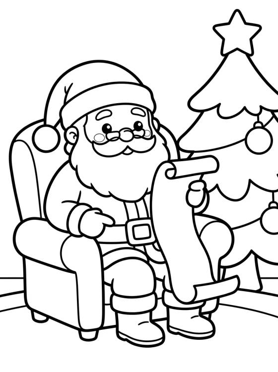 Desenho de Santa Claus Reading His Naughty or Nice List para colorir e imprimir grátis