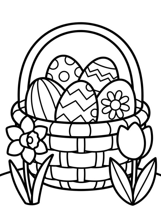 Desenho de Easter Basket with Decorated Eggs para colorir e imprimir grátis