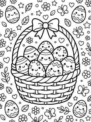 Desenho de Kawaii Easter Egg Basket para colorir e imprimir grátis