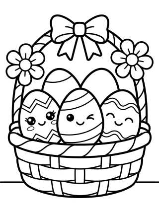 Desenho de Kawaii Easter Egg Basket para colorir e imprimir grátis