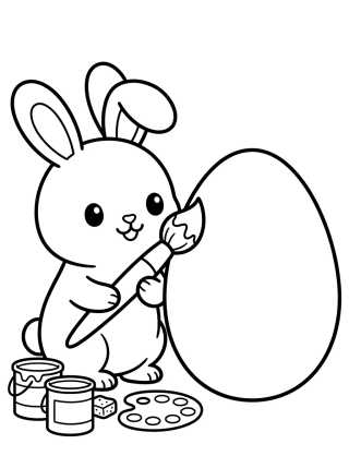 Desenho de Little Bunny Painting Easter Egg para colorir e imprimir grátis