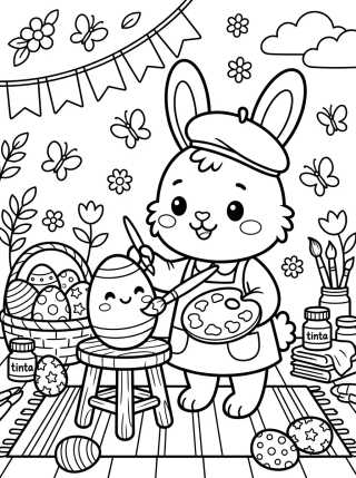 Desenho de Easter Bunny Painting Eggs para colorir e imprimir grátis