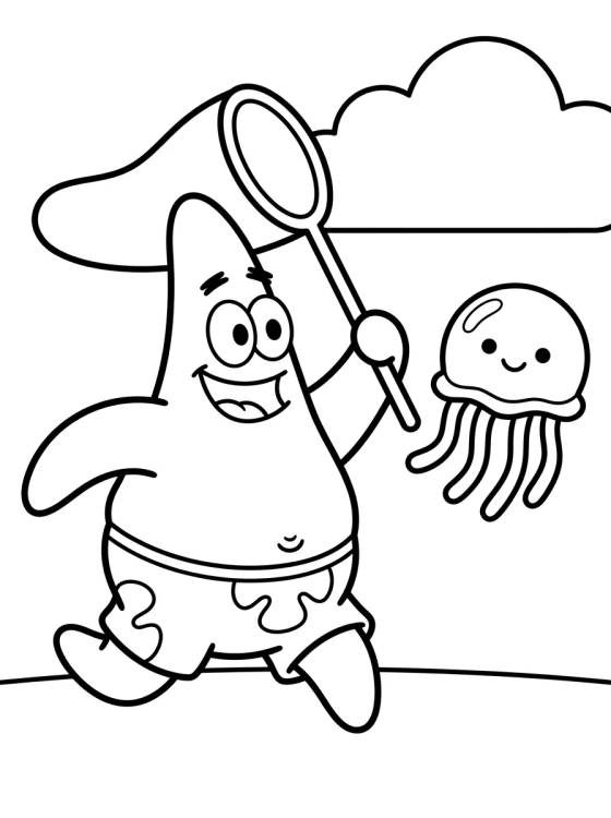 Desenho de Patrick Star Jellyfishing para colorir e imprimir grátis