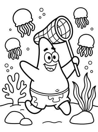 Desenho de Patrick Star Jellyfishing para colorir e imprimir grátis