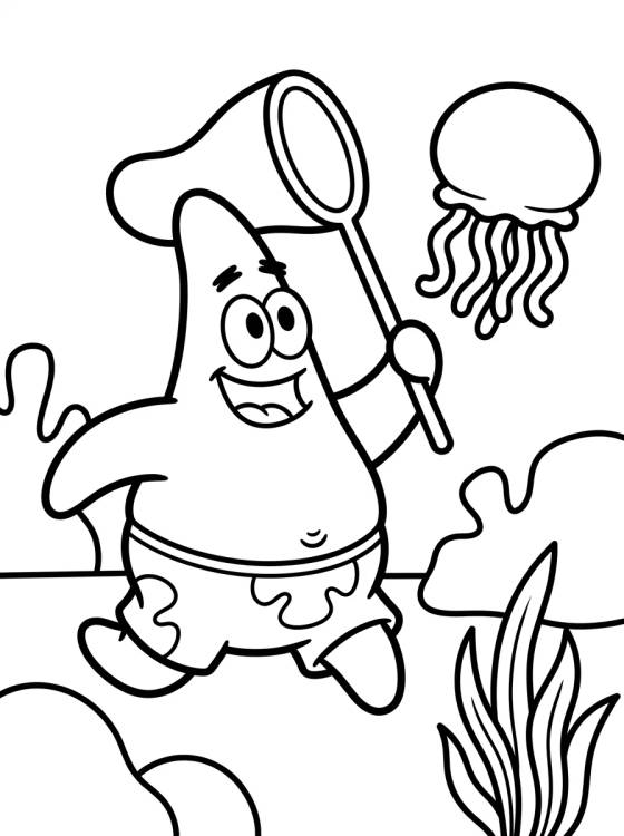 Desenho de Patrick Star Jellyfishing para colorir e imprimir grátis