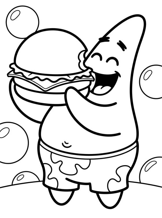 Desenho de Patrick Star Eating a Krabby Patty para colorir e imprimir grátis