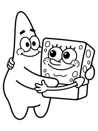 Desenho de Patrick Star and SpongeBob Hugging para colorir e imprimir grátis