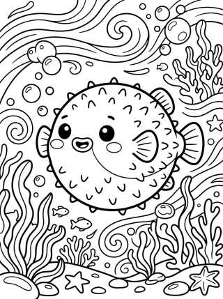 Desenho de Round Pufferfish Coloring Page para colorir e imprimir grátis