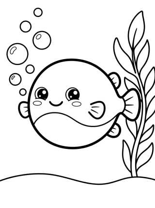 Desenho de Puffer Fish Blowing Bubbles para colorir e imprimir grátis