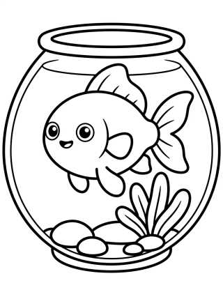 Desenho de Goldfish in a Cute Fishbowl para colorir e imprimir grátis
