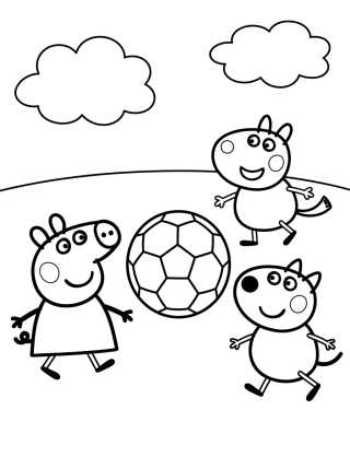 Desenho de Peppa, Danny Dog, and Pedro Pony Playing Soccer para colorir e imprimir grátis