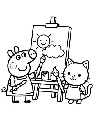 Desenho de Peppa and Candy Cat Painting Art para colorir e imprimir grátis