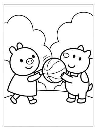 Desenho de Peppa and Danny Dog Playing Ball para colorir e imprimir grátis