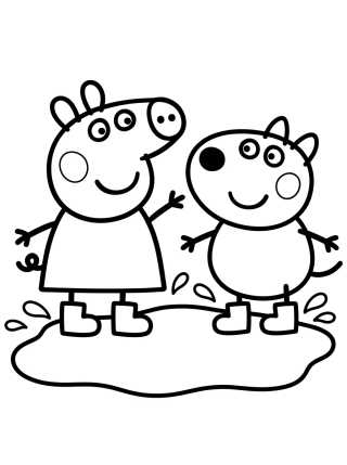 Desenho de Peppa and Danny Dog in Muddy Puddles para colorir e imprimir grátis