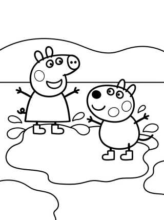 Desenho de Peppa and Pedro Pony in Muddy Puddles para colorir e imprimir grátis