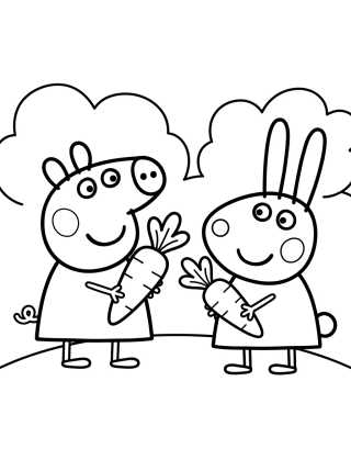 Desenho de Peppa and Rebecca Rabbit in the Garden para colorir e imprimir grátis