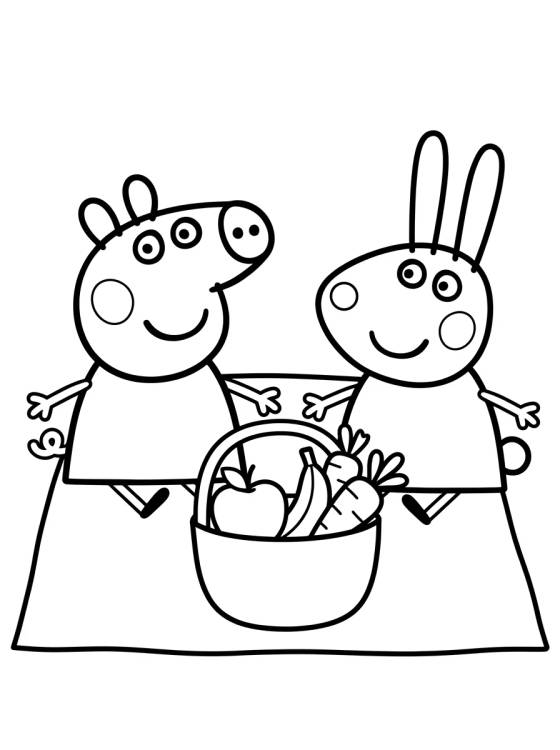 Desenho de Peppa and Rebecca Rabbit at the Picnic para colorir e imprimir grátis