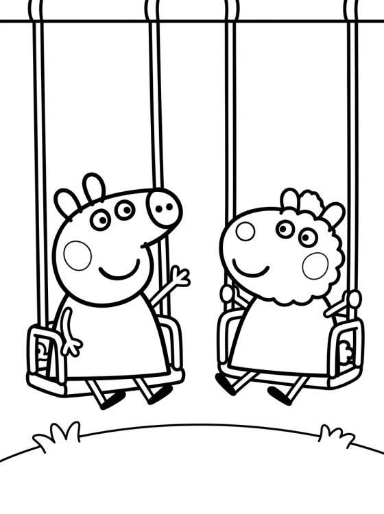Desenho de Peppa and Suzy Sheep on the Swing para colorir e imprimir grátis