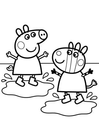 Desenho de Peppa and Zoe Zebra in Muddy Puddles para colorir e imprimir grátis