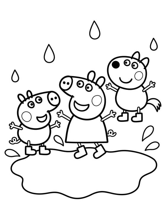Desenho de Peppa, George, and Pedro Pony in the Mud para colorir e imprimir grátis