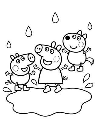 Peppa, George, and Pedro Pony in the Mud para colorir Desenho de Peppa, George, and Pedro Pony in the Mud para colorir e imprimir grátis