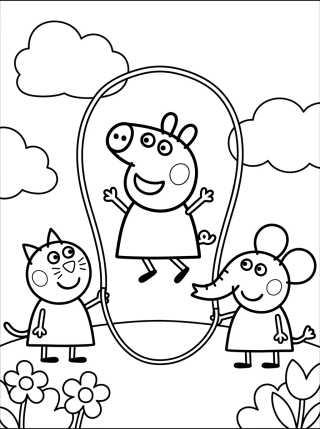 Desenho de Peppa Pig, Candy Cat, and Emily Elephant para colorir e imprimir grátis