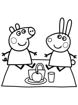 Desenho de Peppa Pig and Rebecca Rabbit at the Picnic para colorir e imprimir grátis
