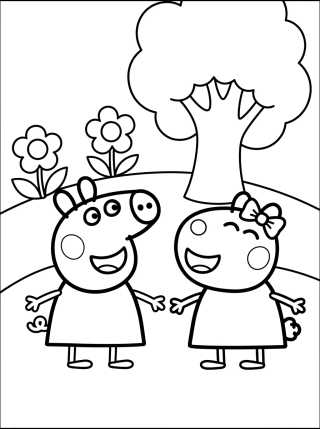 Desenho de Peppa Pig and Suzy Sheep Playing para colorir e imprimir grátis