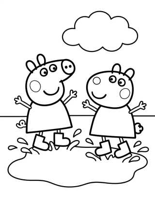 Desenho de Peppa Pig and Suzy Sheep in Muddy Puddles para colorir e imprimir grátis