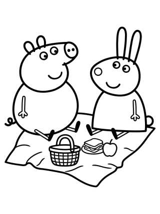Desenho de Peppa Pig and Rebecca Rabbit Picnic para colorir e imprimir grátis