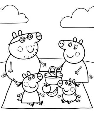 Desenho de Pig Family Having a Picnic para colorir e imprimir grátis