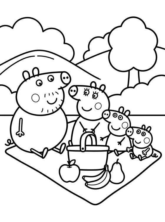 Desenho de Pig Family Picnic para colorir e imprimir grátis