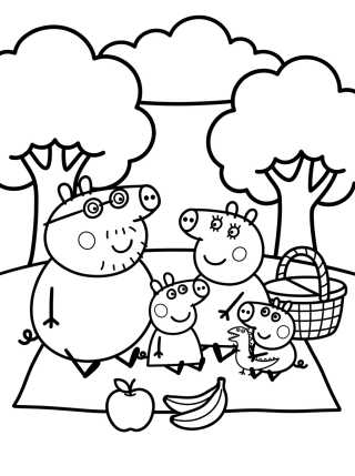 Desenho de Pig Family Picnic Fun para colorir e imprimir grátis