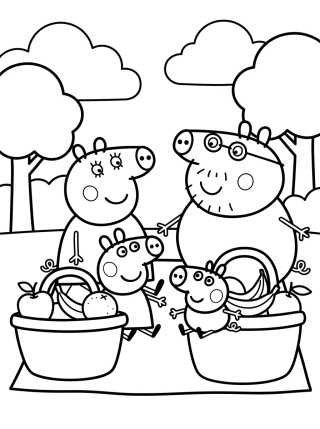Desenho de Pig Family Picnic Time para colorir e imprimir grátis