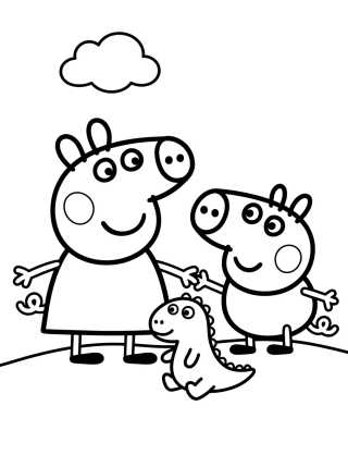 Desenho de Peppa and George Playing with Dinosaur para colorir e imprimir grátis