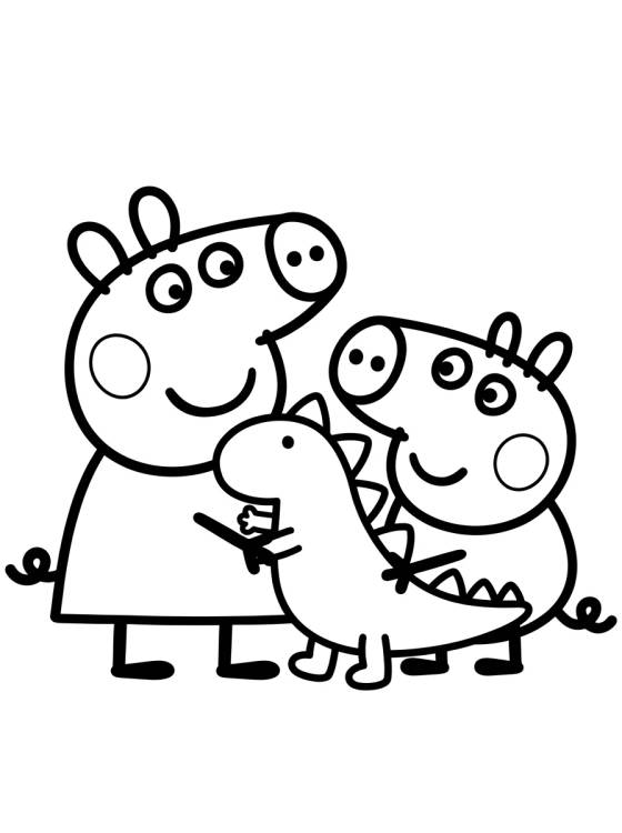 Desenho de Peppa and George with Dinosaur para colorir e imprimir grátis