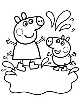 Desenho de Peppa and George in the Muddy Puddle para colorir e imprimir grátis