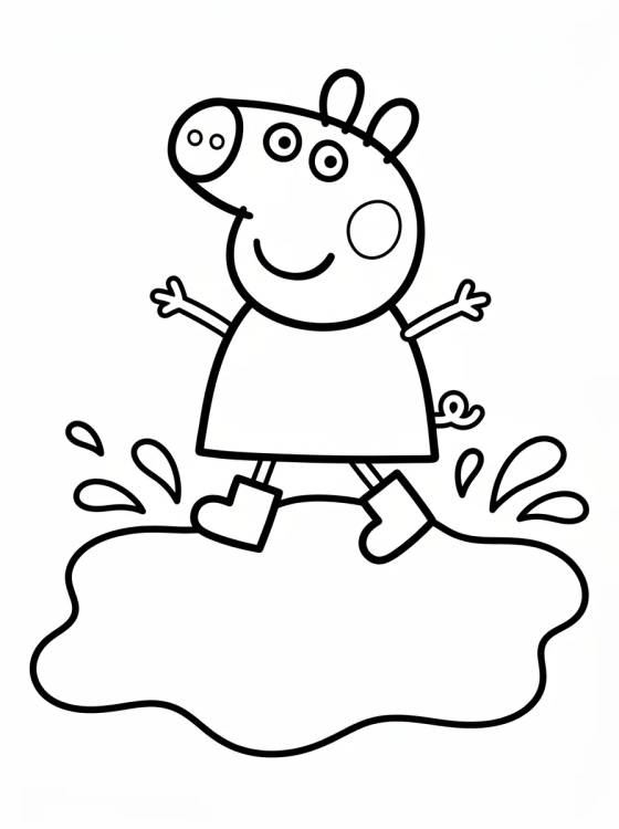 Desenho de Peppa Pig Jumping in Muddy Puddles para colorir e imprimir grátis