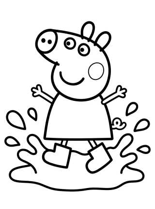 Desenho de Peppa Pig Jumping in Muddy Puddles para colorir e imprimir grátis