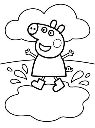 Desenho de Peppa Pig Jumping in Muddy Puddles para colorir e imprimir grátis