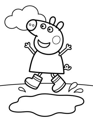 Desenho de Peppa Pig Jumping in Muddy Puddles para colorir e imprimir grátis