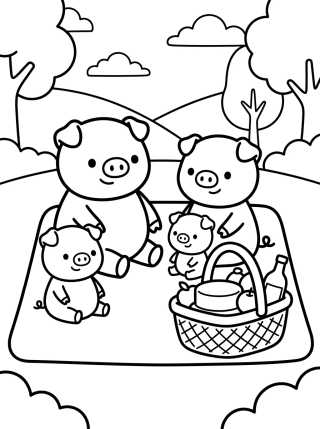 Desenho de Pig Family Picnic para colorir e imprimir grátis