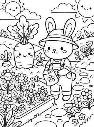 Desenho de Gardener Bunny with a Happy Carrot para colorir e imprimir grátis