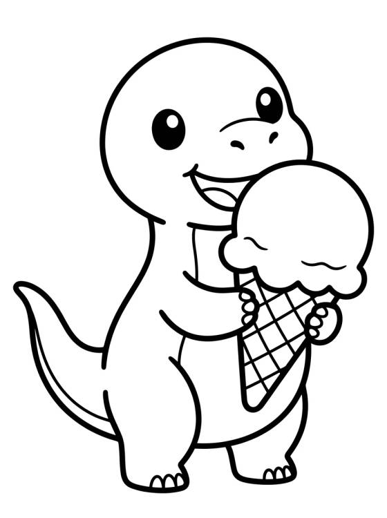 Desenho de Baby Dino Eating Ice Cream para colorir e imprimir grátis