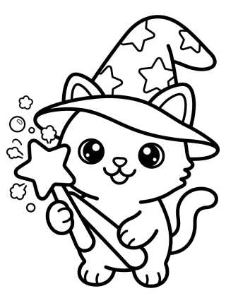 Desenho de Magic Wizard Kitty para colorir e imprimir grátis