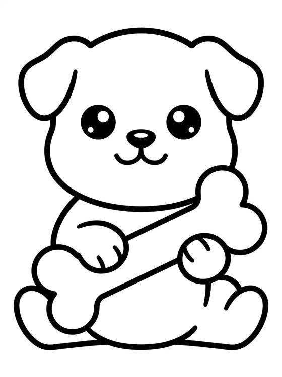 Desenho de Kawaii Puppy with Bone para colorir e imprimir grátis